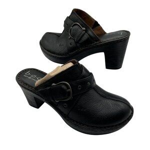 BOC 9 Concept Black Pebbled Leather Mule Clogs Buckle Straps Slip On Shoes Edgy
